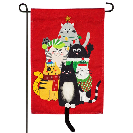 "Christmas Cats" Printed Burlap Seasonal Garden Flag; Polyester