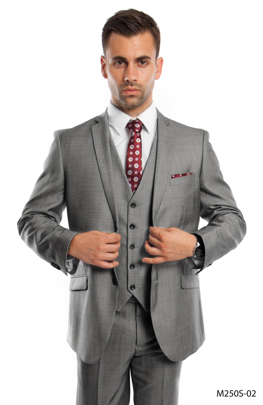 M9808-T. Slim: Grey Slim Fit 3 Piece Suit