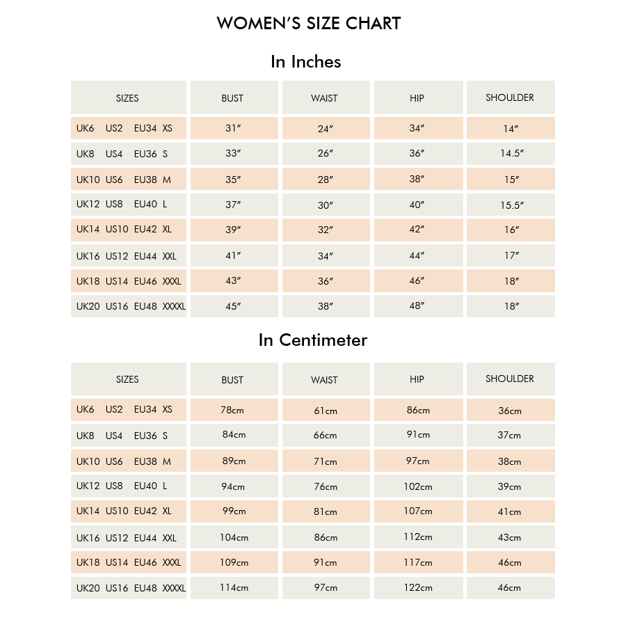 Size chart for women