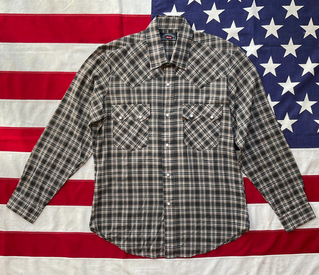 LEVI'S Vintage BIG E Mens Western Shirt Blue-Check with Pearl Snaps –  American Vintage Clothing Co.