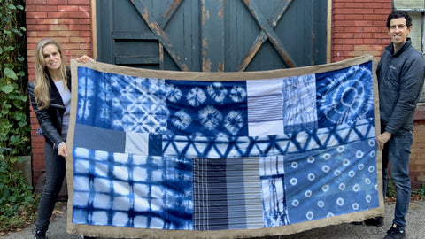 Final photo of quilted shibori wall hanging