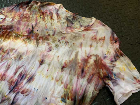 ice dye tshirt with shiitake