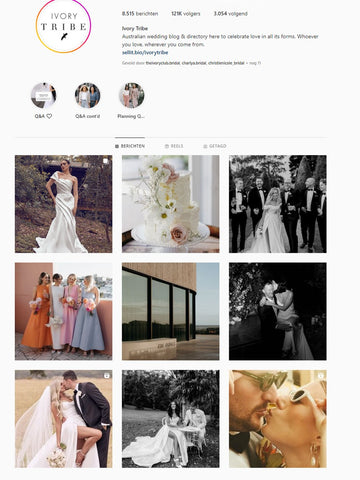 Overzicht van het Instagram raster van de bruidsboetiek The Ivory Club