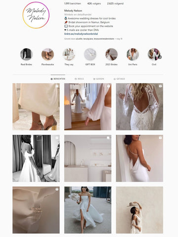 Overzicht van het Instagram raster van de bruidsboetiek Melody Nelson