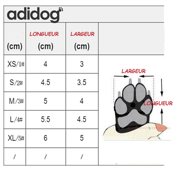 TABLEAU DES TAILLES DES CHAUSSURES POUR CHIHUAHUA