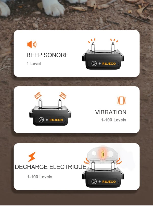 3 modes de fonctionnement avec le beep, la vibration et la décharge électrique