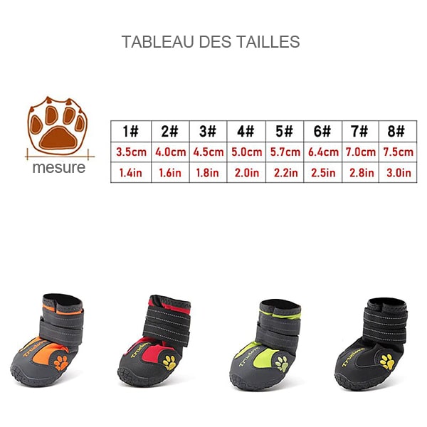 tableau des tailles des chaussures truelove pour chiens