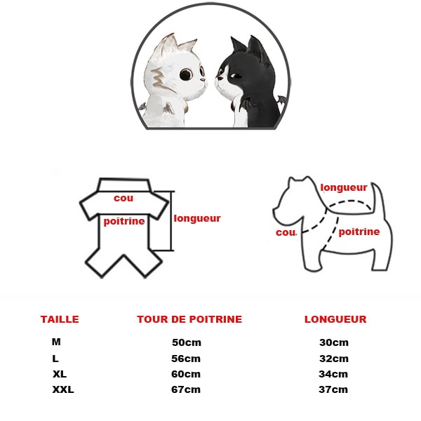 tableau des tailles du manteau bombardier en cuir pour chien