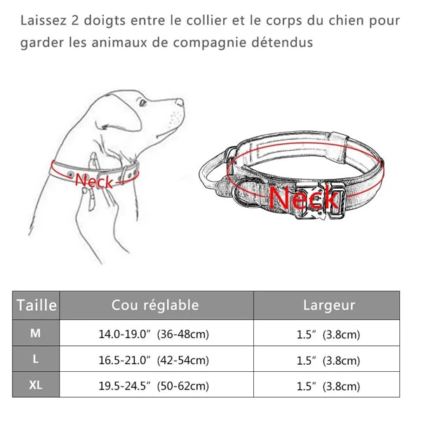 guide des tailles du collier tactique pour berger allemand