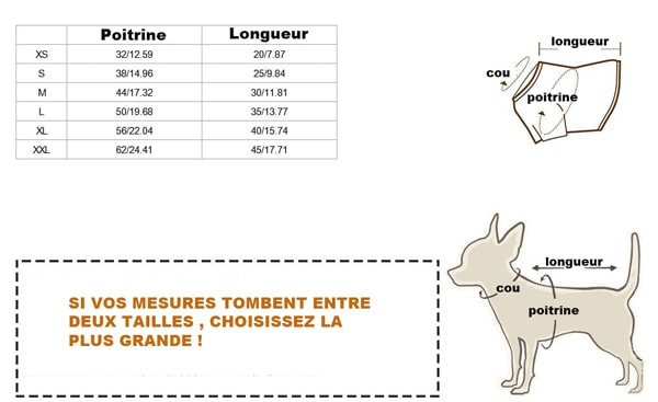 tableau des tailles du costume mignon de mariage pour chien