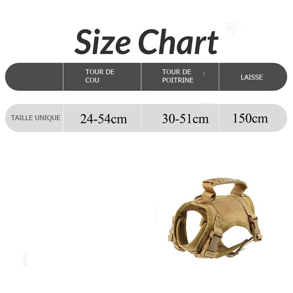 guide des tailles du harnais tactique