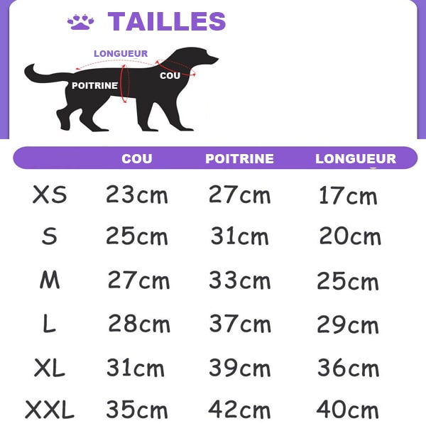 tableau des tailles du pull over norvégien pour chien