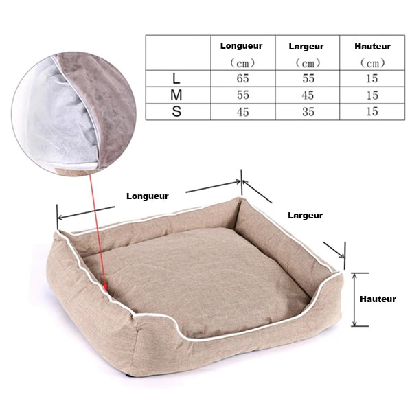 Tailles du panier pour chien résistant et déhoussable