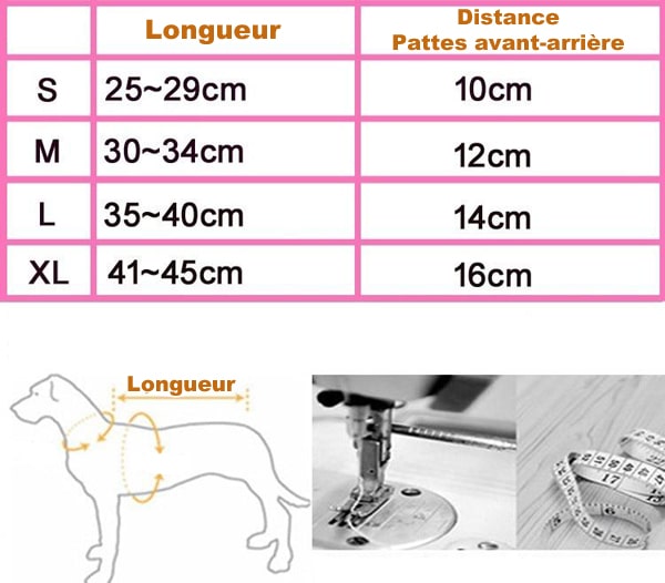 tableau des tailles du sac ventral pour chien yorkshire