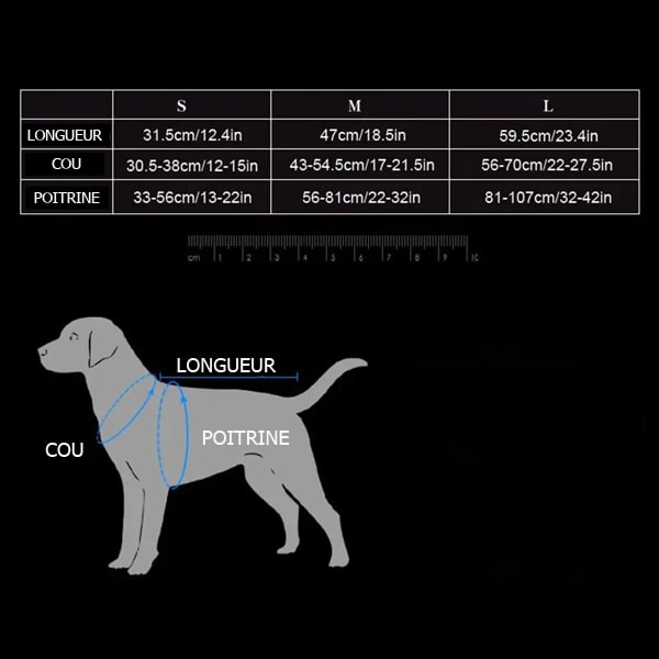 Guide des taille de la veste pour berger allemand