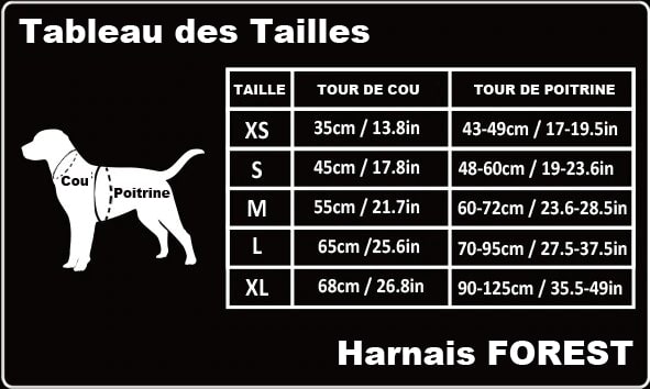 Tailles du harnais true love forest