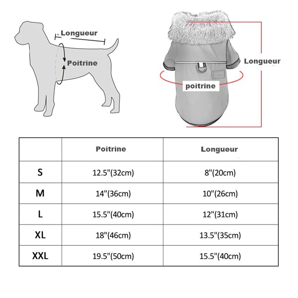 tailles manteaux polaires pour chiens