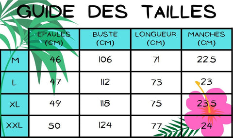 guide des tailles chemise hawaienne rouge style 80