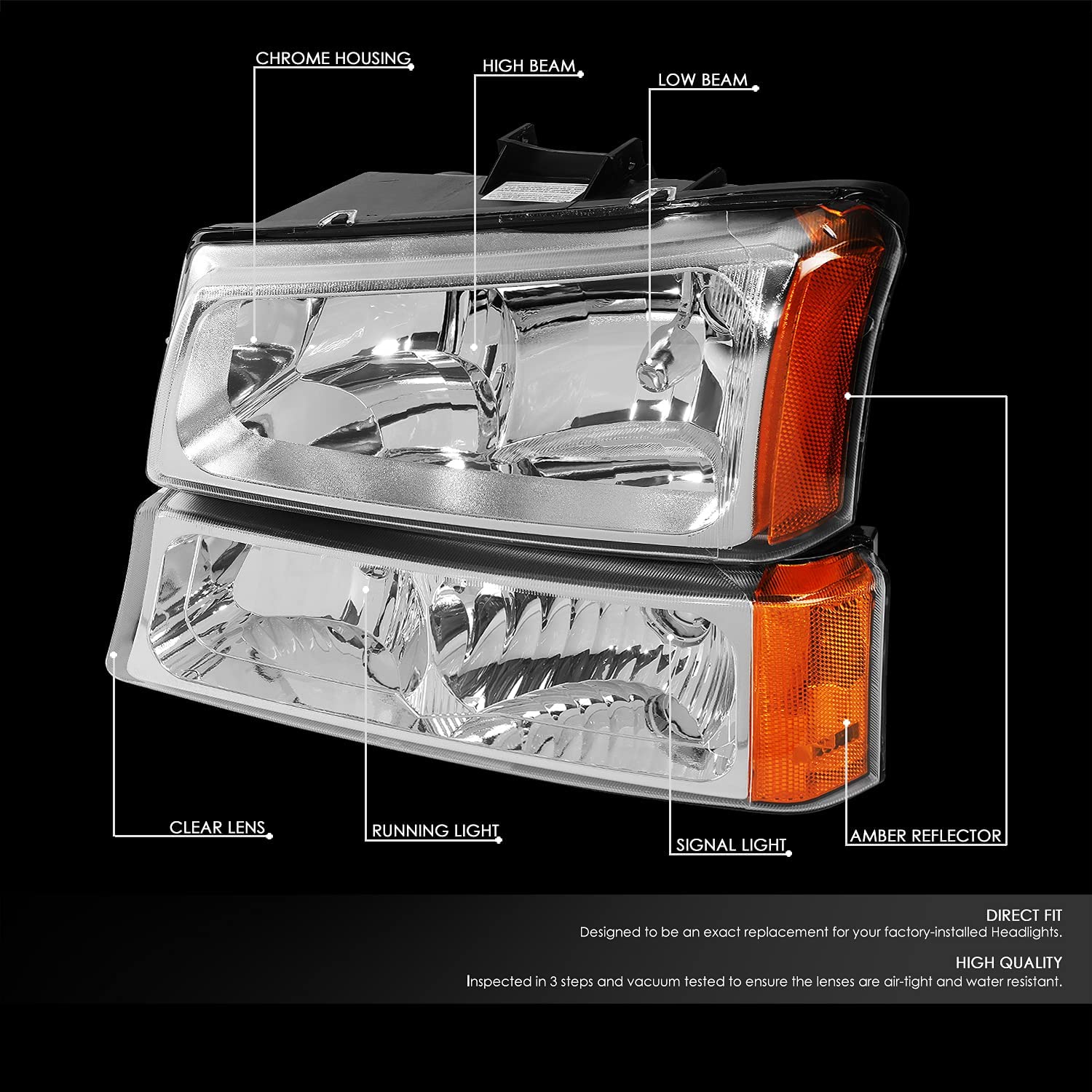 DNA Motoring HL-OH-CSIL07-BK-CL1 Black Headlights Pair Compatible