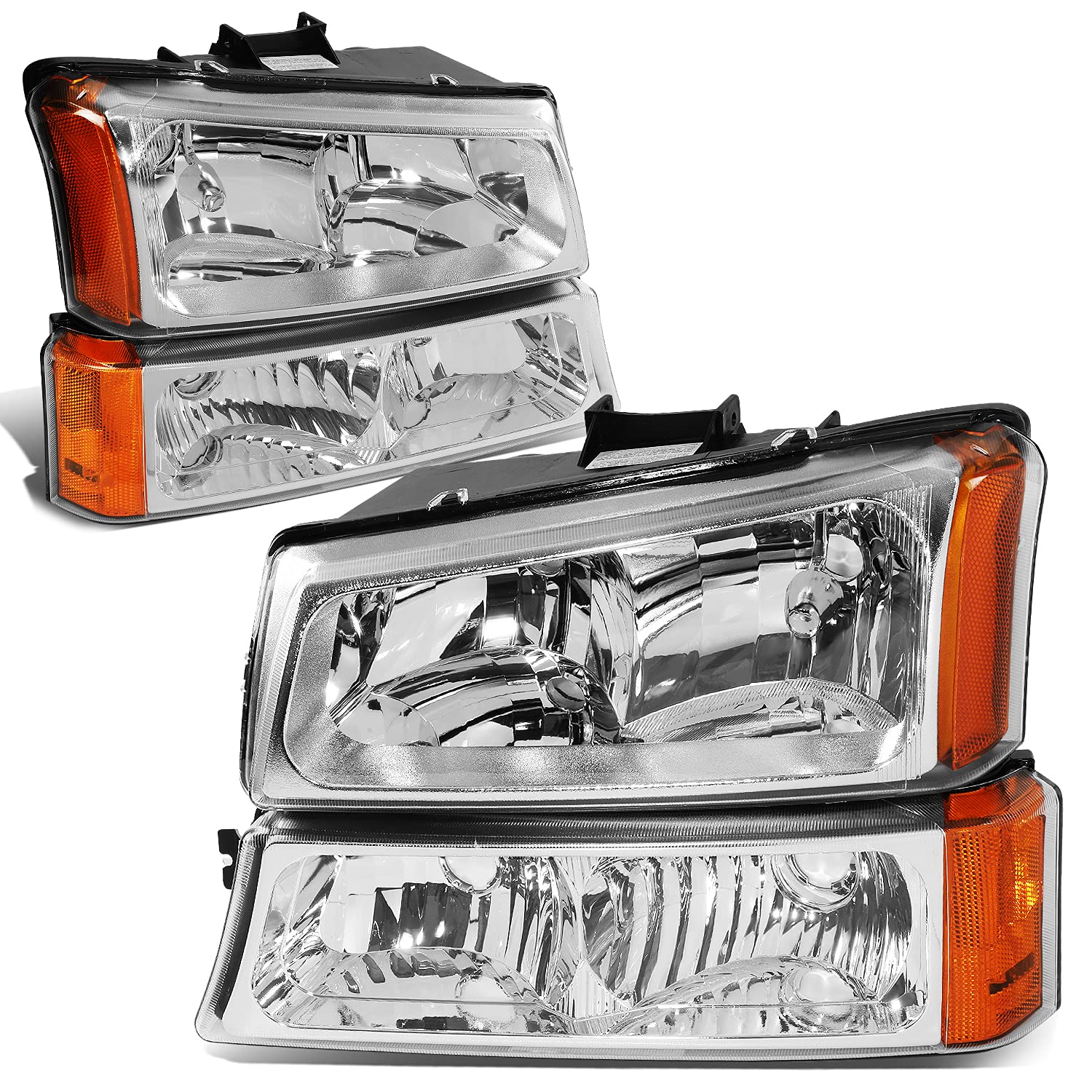 DNA Motoring HL-OH-CSIL07-CH-AM Chrome Amber Headlights Compatible