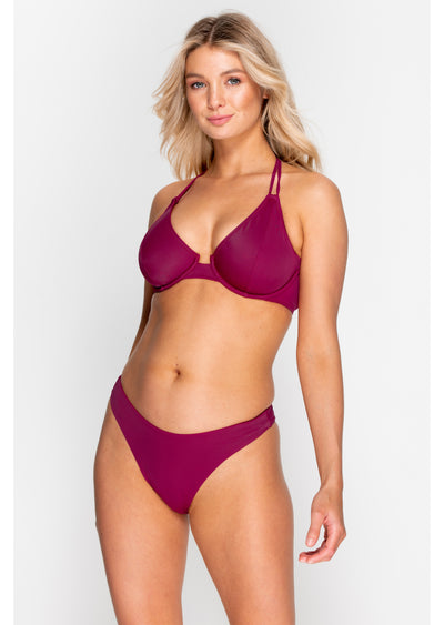 Fuller Bust Boudoir Beach Magenta Underwired Halter Bikini Top, D