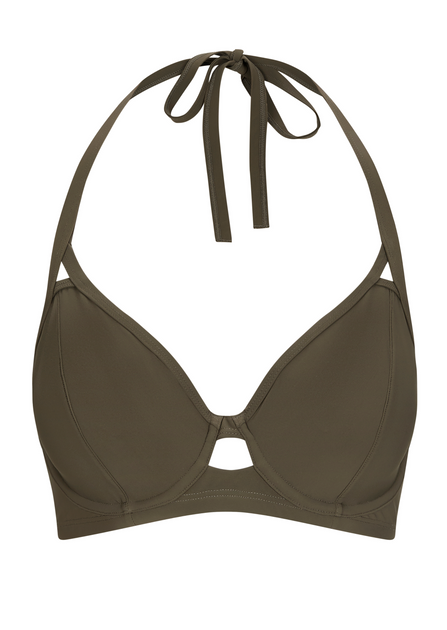 Fuller Bust Icon Olive Underwired Halter Bikini Top, D-GG Cup Sizes ...