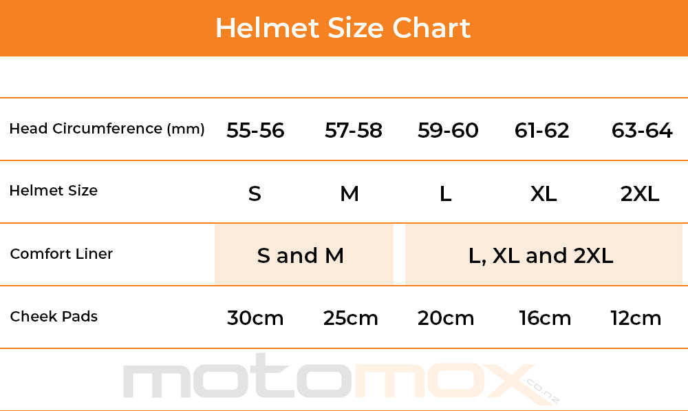Klim TK1200 Helmet Sizing Chart
