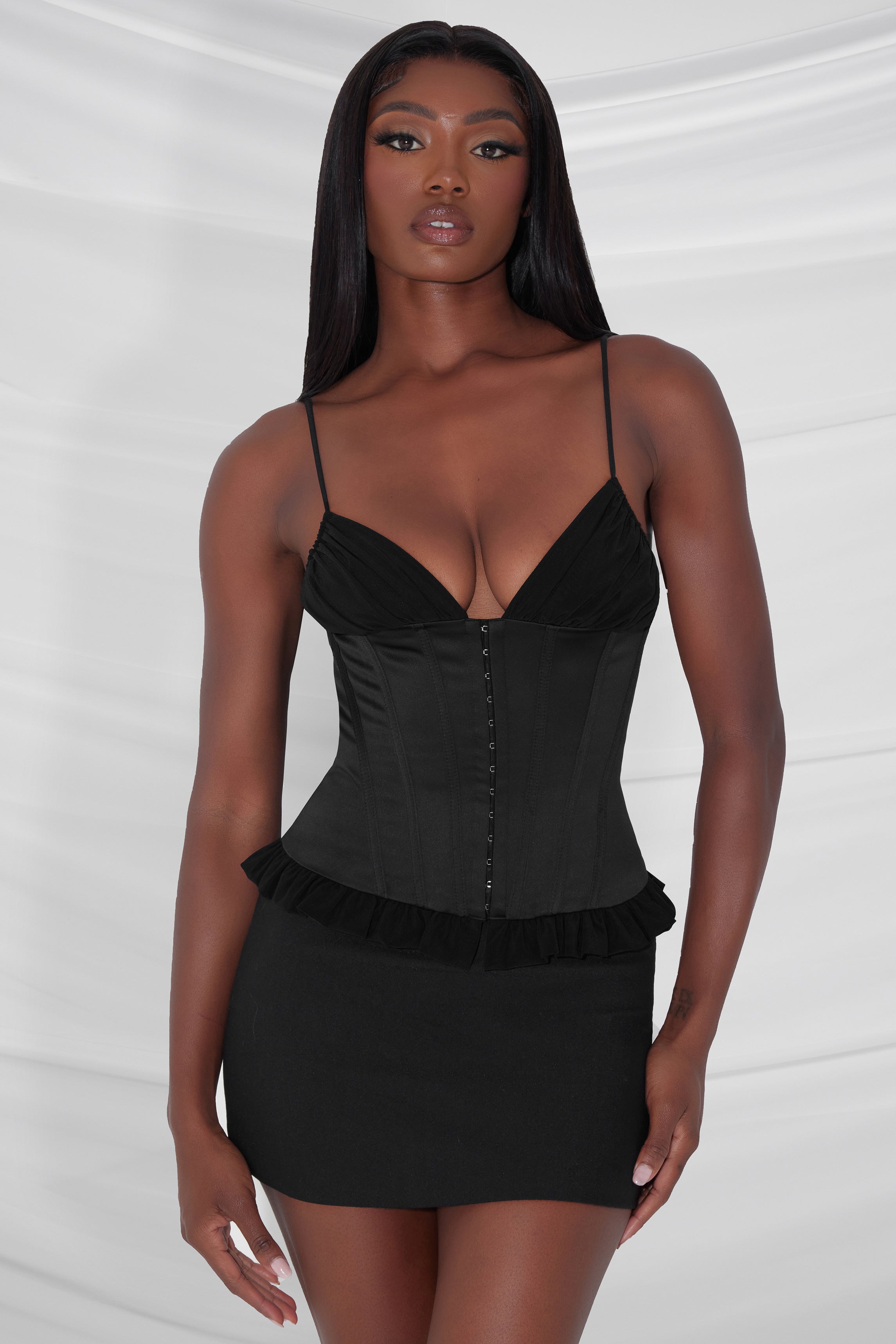 Umbra Satin Corset Top - Black