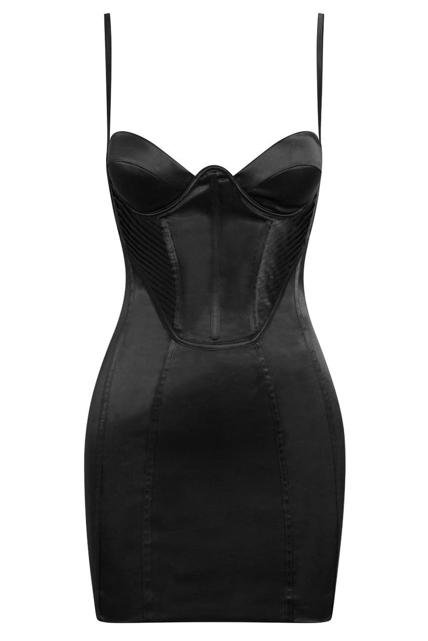 Calypto Pleated Corset Mini Dress - Black