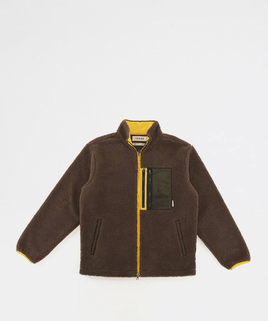 High Pile Fleece Jacket-Brown/Yellow