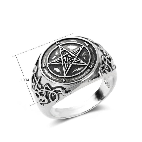 Men's Ring Men's Satan Devil Ghost Baphomet Inverted Pentagram Badge Ring FHR118