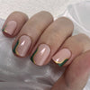 24pcs/Set Green Glitter Waves Glue On Nails Nude Short Squoval Nails