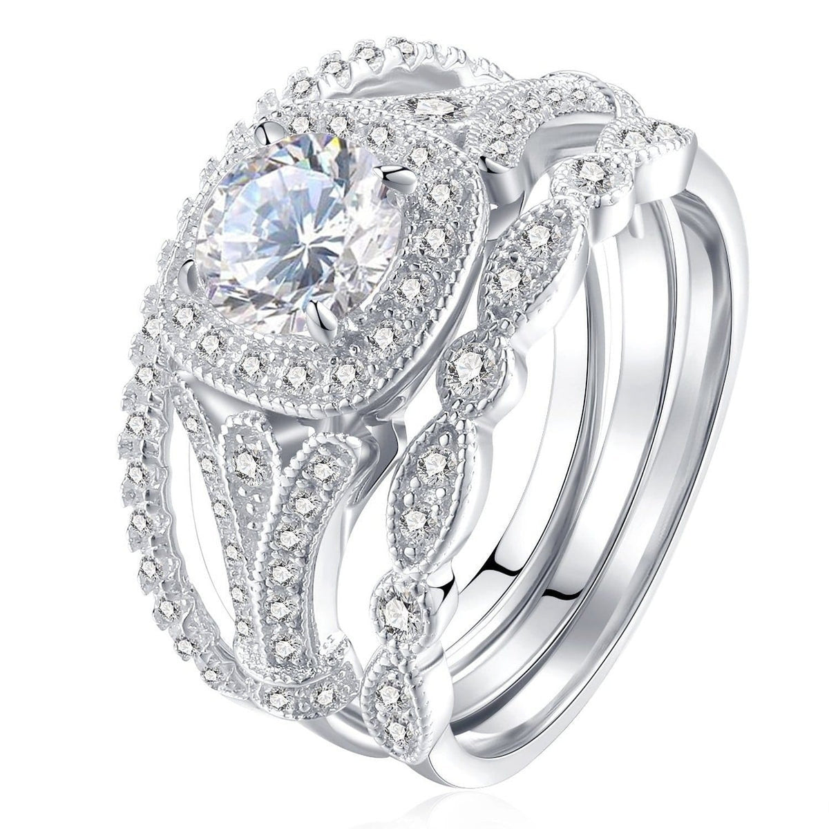925 Sterling Silver Wedding Ring Set Fashionholla