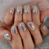 Chrome Fingernails Glossy Press On Nail Tips Fake Nails Short Oval Fingernails Mirror Manicure With Tabs