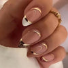 24pcs/Set Leopard Print Noble Glitter Line Gold Medium Almond Press On Nails