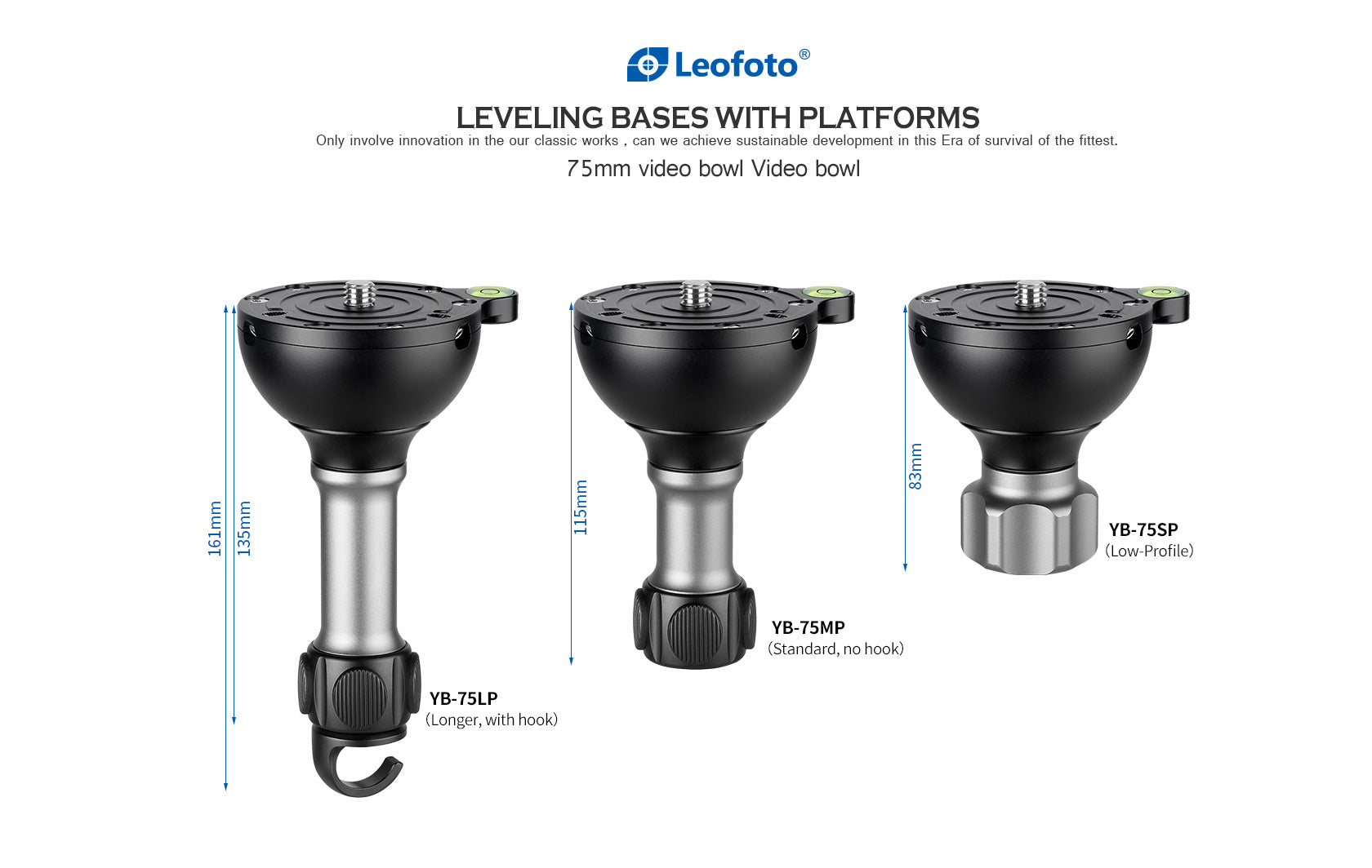 Leofoto YB-75LR Leveling Base with Handle for 75mm Bowl | Arca + Picat