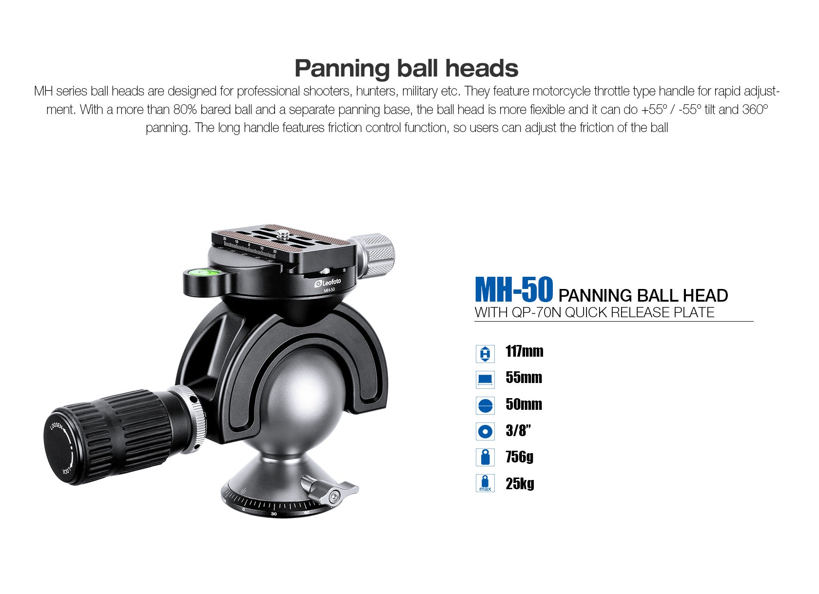 Leofoto MH-60 Full Dynamic Ball Head /w Handlebar Control | Arca Compa