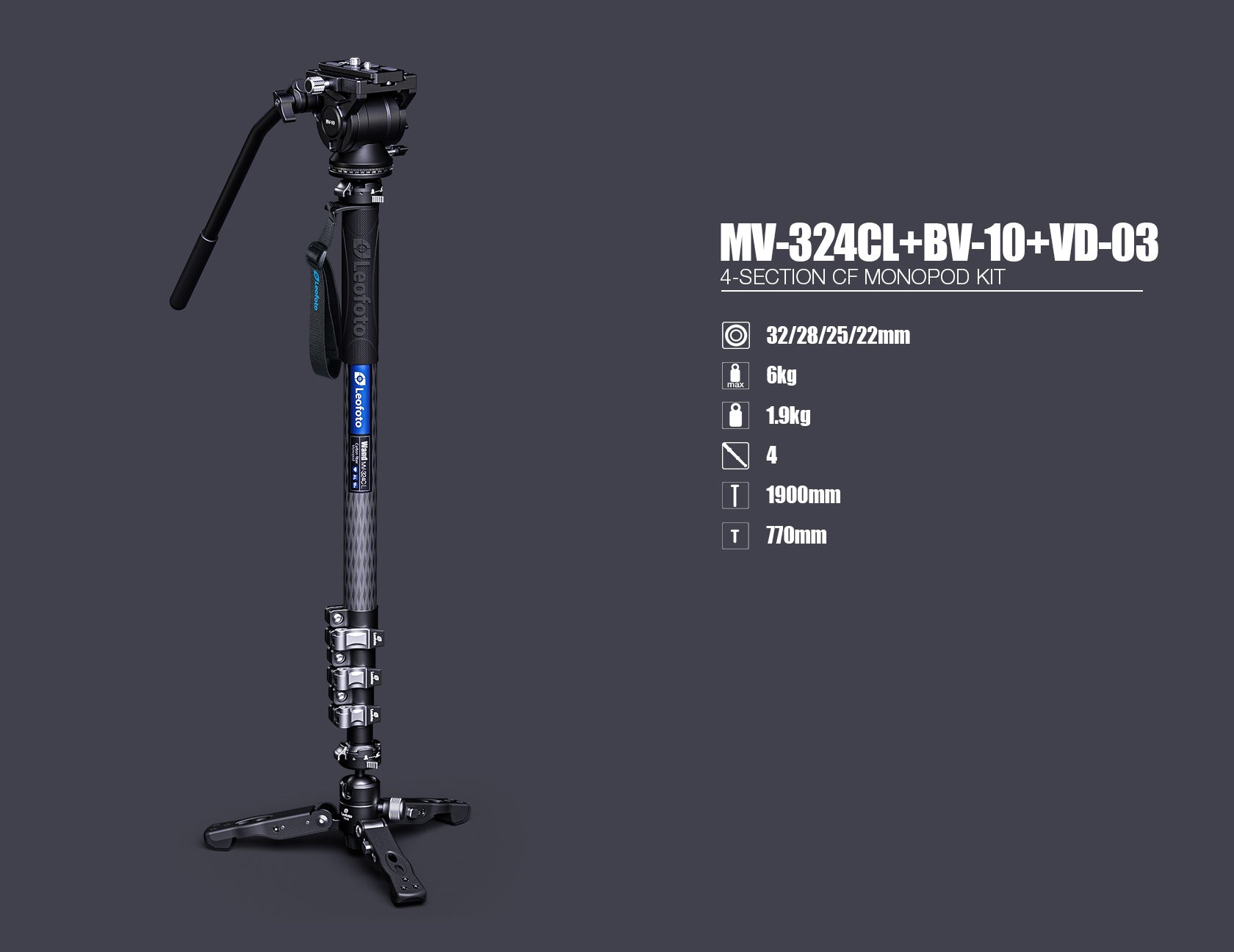 Leofoto VH-10S 2-Way Monopod Head | Arca Compatible