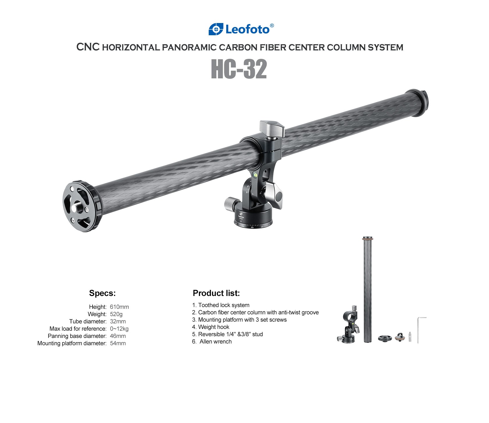 Leofoto HS-22/ HS-25/ HS-28/ HS-32 HS Series Center Column Tilt Adapte