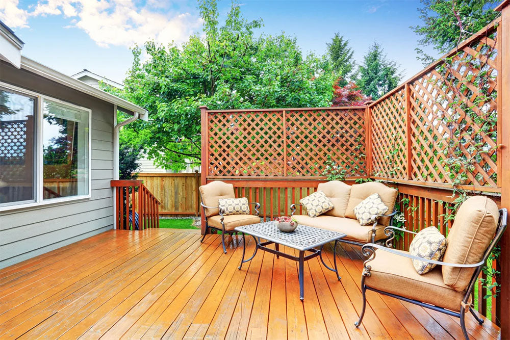 Photo of outdoor wooden deck.