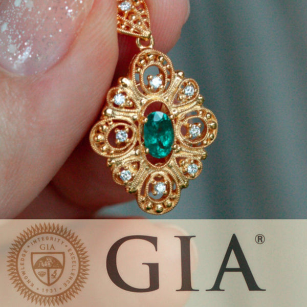Natural Alexandrite Diamond 18k Yellow Gold Filigree Pendant GIA certified - The Alexandrite - The Alexandrite