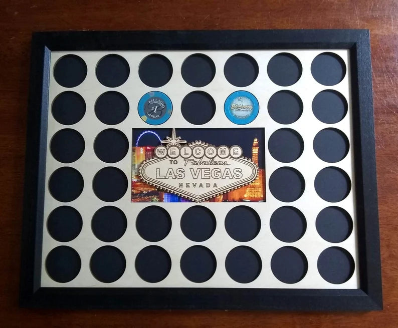 Custom Poker Chip Display Frame Insert With Vegas cut-out for 36 poker chips with frame option