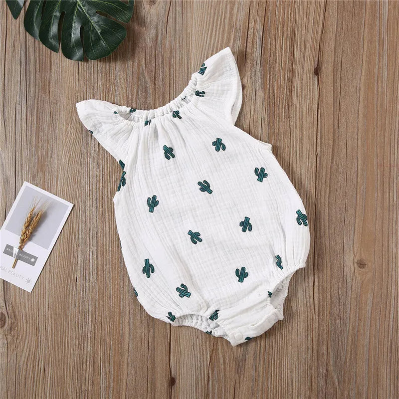 Soft Cotton Linen Sleeveless Graphic One-piece Rompers