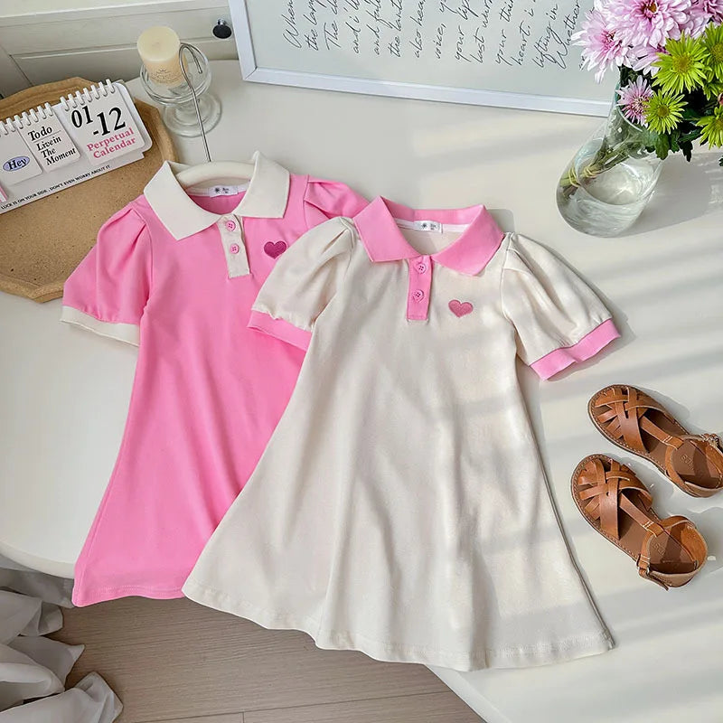 Embroidered Heart Cotton Summer Shirt Dresses