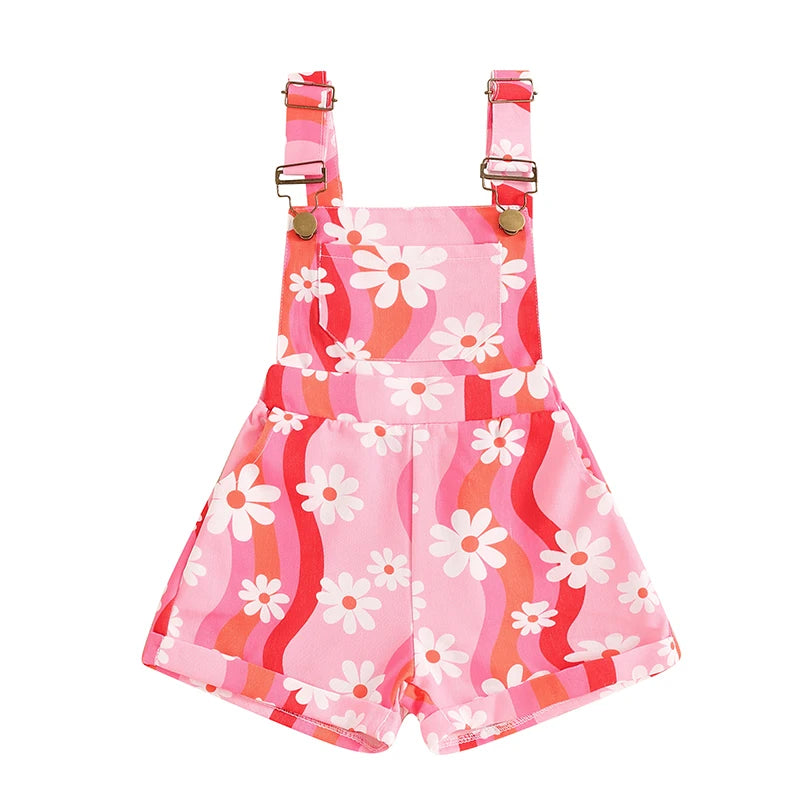  Daisy Print Sleeveless Overalls with Pockets
