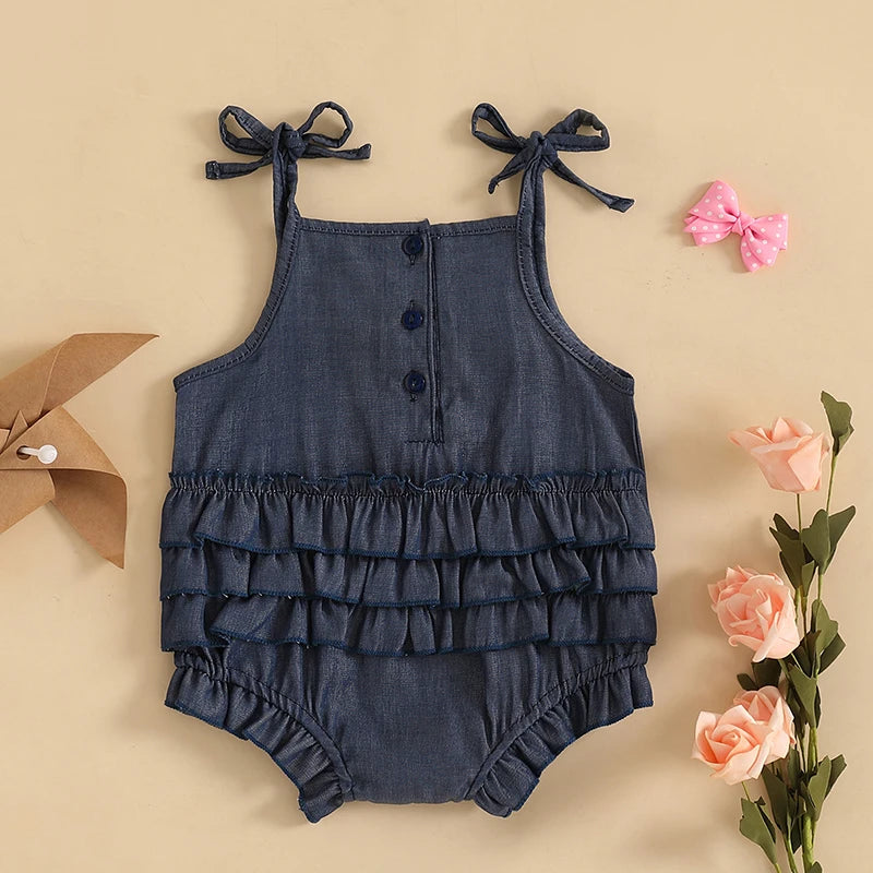 Sleeveless Spaghetti Strap Ruffled Rompers
