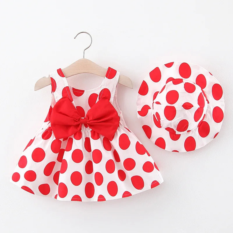 Sleeveless Big Bowknot Floral Dresses with Hat