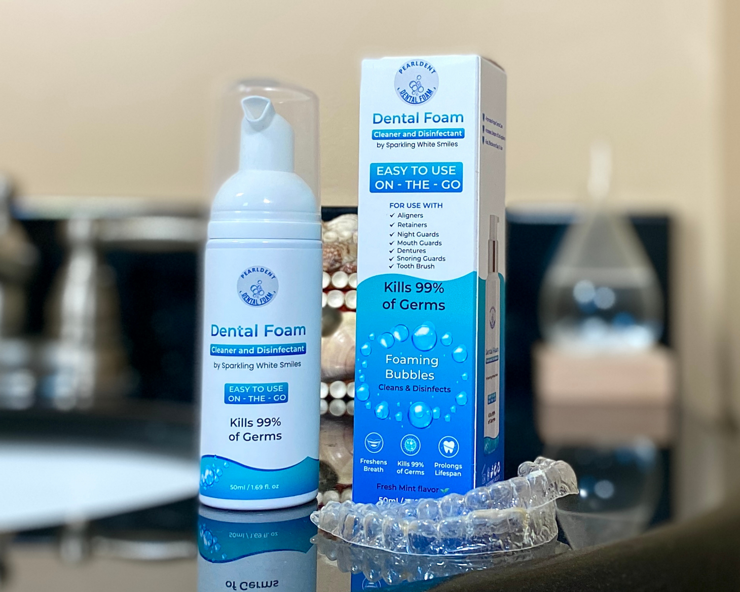 Pearldent Dental Foam - Cleans and Sterilizes Removable Dental and Ortho Appliances - Up to 4 Months Supply.  Great for Aligners, Retainers, Mouth Guards.