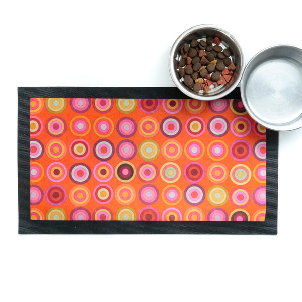 Orange Circles pet food mat