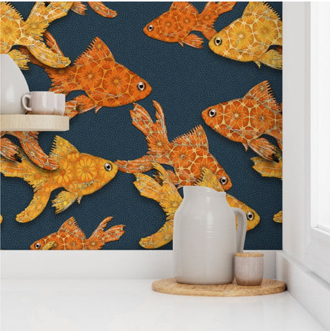 goldfish wallpaper in kitchen